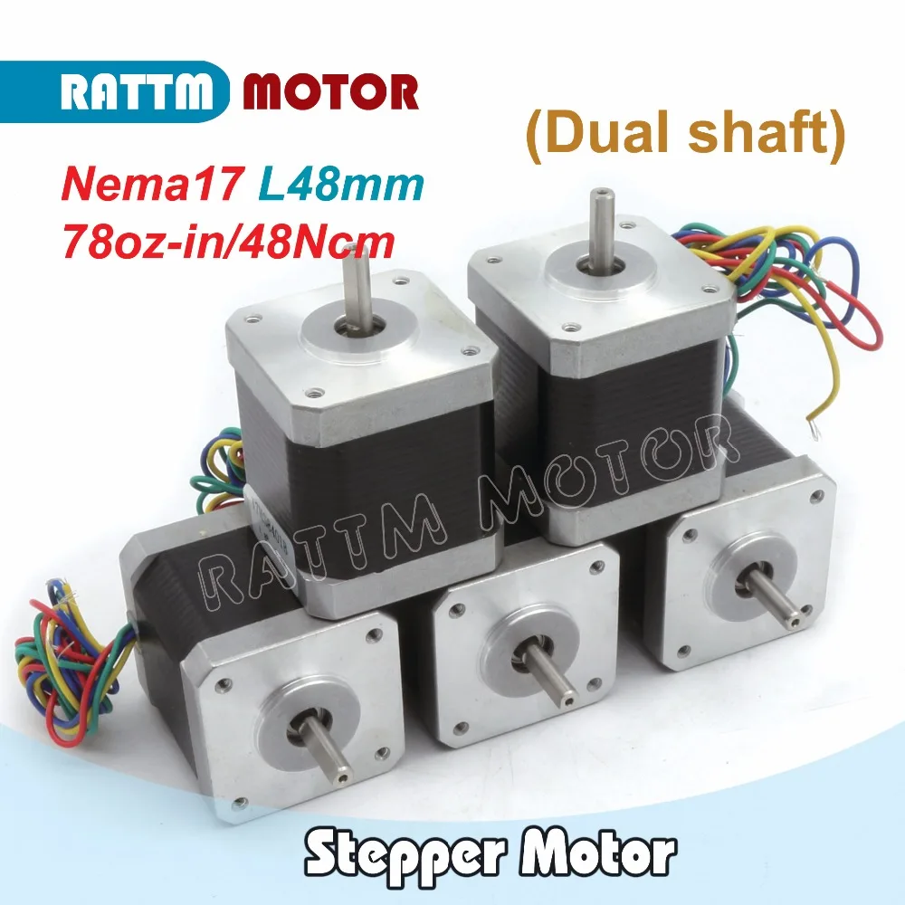 

5pcs of Nema 17 CNC stepper motor 78 Oz-in (Dual shaft) 48mm 1.8A 17HS8401B