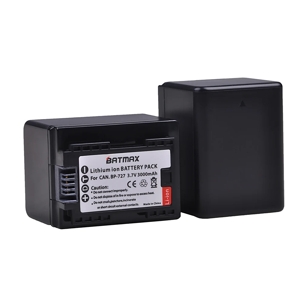 2Pc 3000mAh BP-727 BP 727 BP727 Battery for  Canon VIXIA HF R30 M50 M52 500 M56 M506 R36 R38 R306 R400 R500 R600 R60 R62