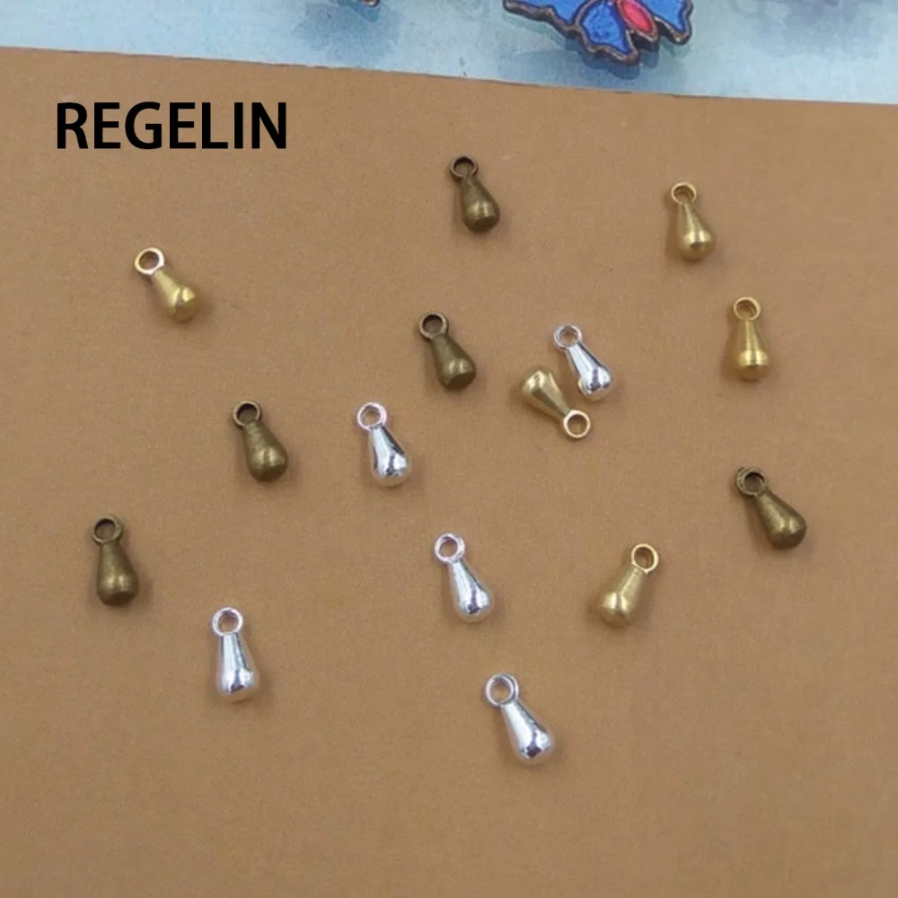 REGELIN Water droplets End Beads Chain Antique bronze Zinc Alloy 100pcs 3X6mm Bracelet Necklace DIY Metal Jewelry Accessories