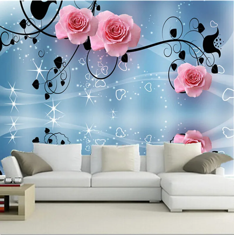 Custom 3D murals,beautiful dream rose vine TV background wall,living room sofa TV wall  bedroom wallpaper