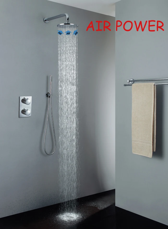 

Thermostat Shower Faucet Valve Air Drop Rainfall Shower Head Chrome Rainfall Bathroom Bath & Shower Faucets