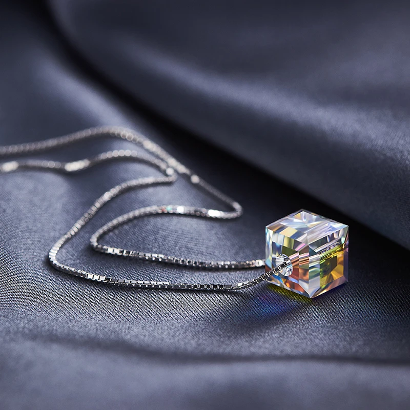 BAFFIN Crystals From Austria Colorful Cube Beads Necklace Pendants Silver Color Chain Collar For Women Wedding Engagement Party