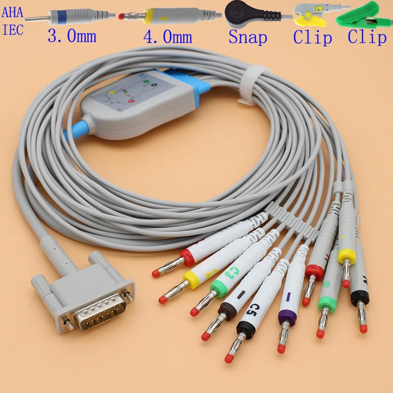 

ECG EKG M3703A/C 10 leads cable and electrode leadwire for HP M1770A/M1771A/M1772A/M1723 monitor,3.0 din/4.0 banana/snap/clip.