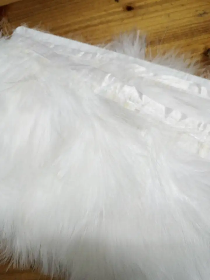 Free shipping wholesale 1 m high quality natural white Turkey fluff  feathers Ribbon decorative  3-4inch/8-9cm Width