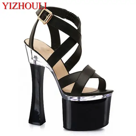 Chaussures de gladiateur design rétro pour femmes avec talons hauts d'été à bout ouvert, sandales de spectacle sur scène de 17-18cm