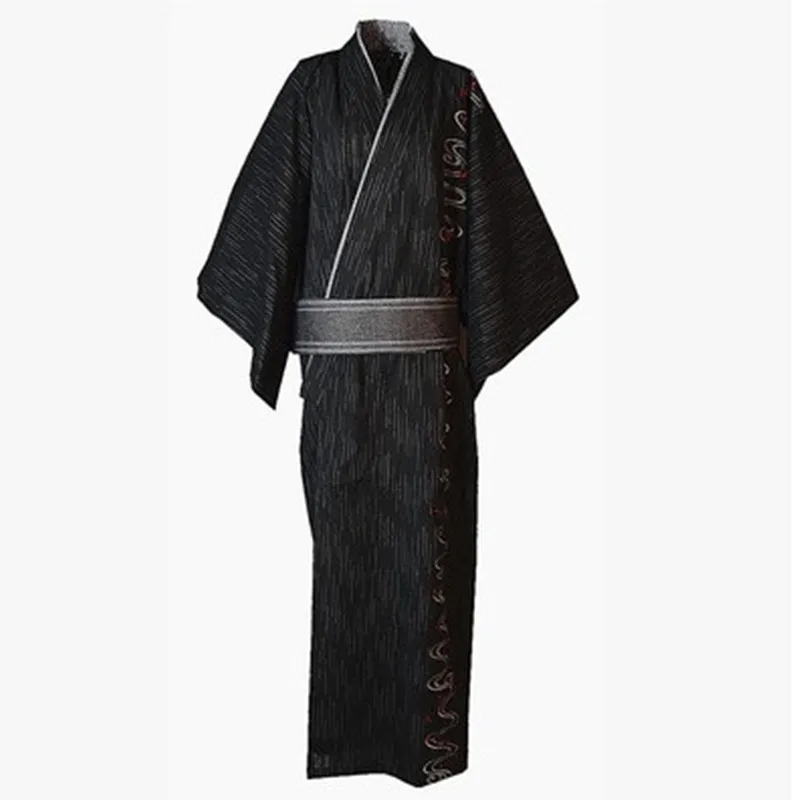 Kimono Robe Men100% Cotton Cloth Stitch Japanese Style Pajamas Bathrobe Long Nightdress Design Embroidered