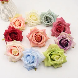 5Pcs 9cm Rose Head Artificial Silk Flower For Wedding Home Decoration DIY Room Decora Craft Accessories Wreath Rose Flowers