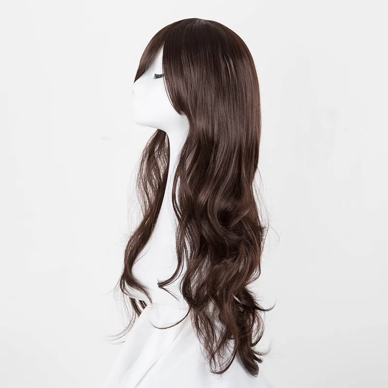 Dark Brown Wig Fei-Show Synthetic Heat Resistant Fiber Long Wavy Inclined Bangs Hair Female Women Costume Cosplay Hairpiece