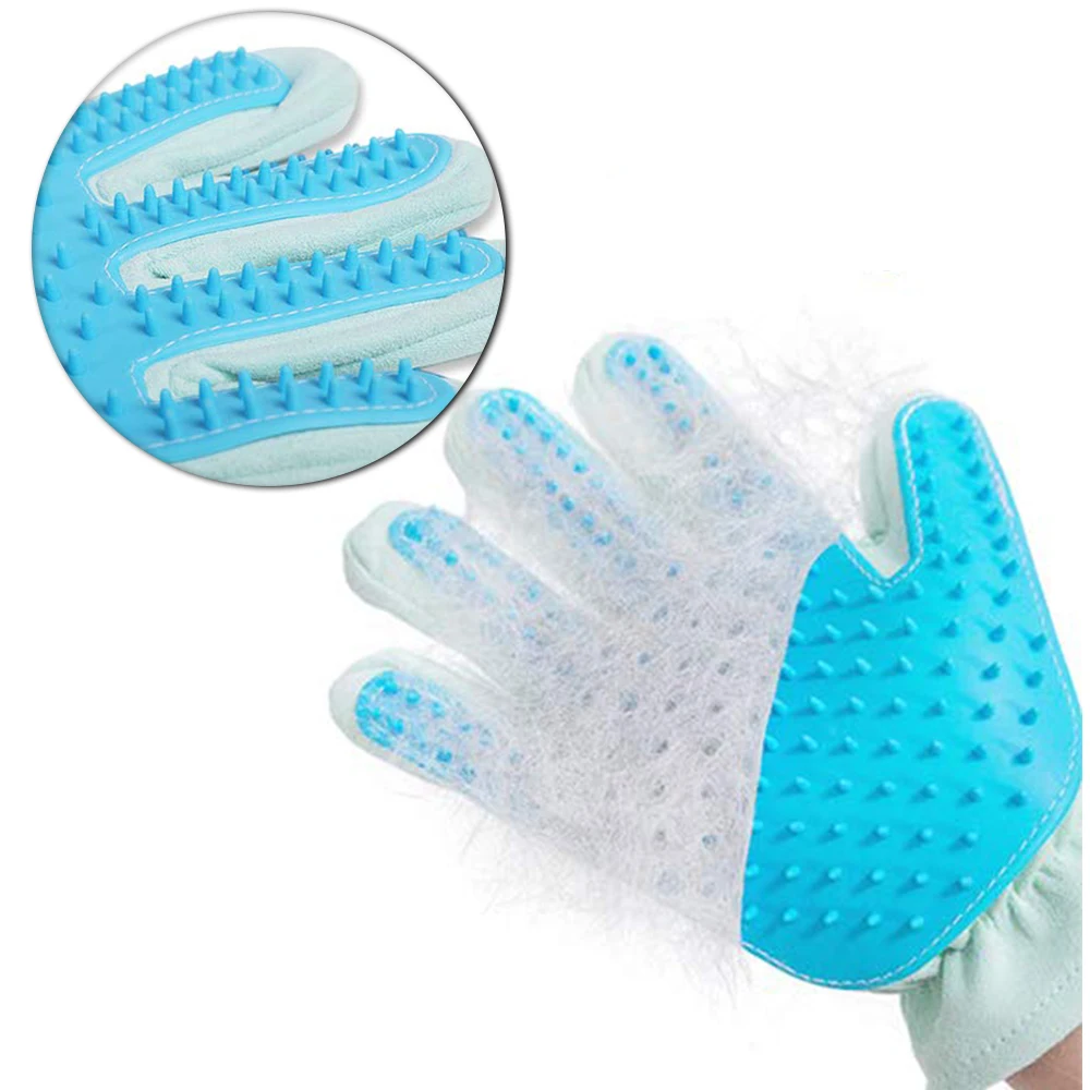 Cute Suede Silicone Cat Dog Pet Deshedding Brush Glove for Animal Wool Combing Cats Pet Hair Glove pet Grooming glove GL0001