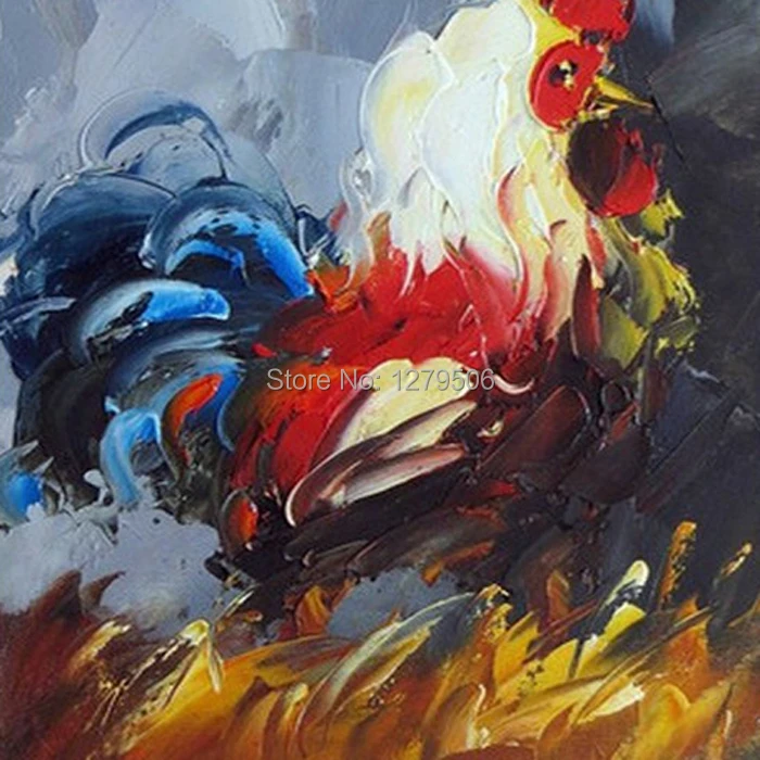 100% Handpainted Oil Paintings Picture Panel Dynamic Cock Animal Oil Painting on Canvas for Home Decoration