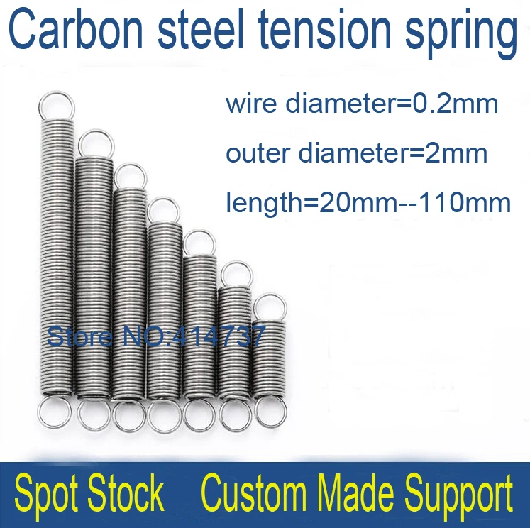 20pcs 0.2*2*5mm--110mm  0.2mm wire Carbon steel extension tension spring OD=2mm