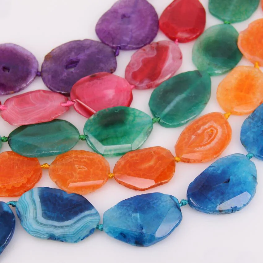 Mixed Colors,Large Achate Stones Faceted Trapezoid Shape Beads Pendants,9PCS,Smooth Dragon Veins Achate Drilled Slab Slice Beads