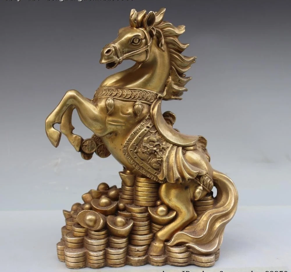 China Folk Brass Copper Wealth Money Yuanbao Horse Animal Success Running Statue