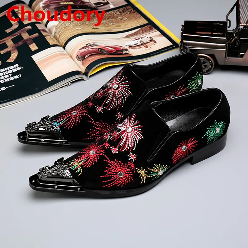 

Choudory mixed colors black spiked loafers iron pointy toe brogue italian shoes men dress shoes 2017 sapato social masculino