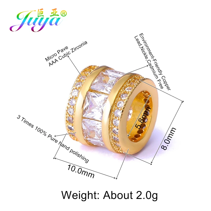 Juya Ali Moda Handmade Cubic Zircon Hollow Heart Pattern Metal Charm Tube Beads For Women Men DIY Beadwork Perles Jewelry Making