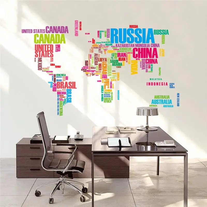 Colorful World Map With English Country Name Wall Sticker For Office Study Room  Livingroom Home Decoration Mural Art Pvc Decals