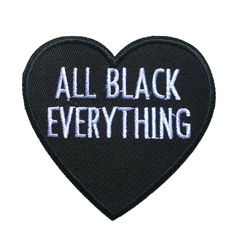 5 Pieces/lot ALL BLACK EVERYTHING Iron on Patch Badge for Clothing Letters Hearted Embroideried Applique Patches Sewing DIY