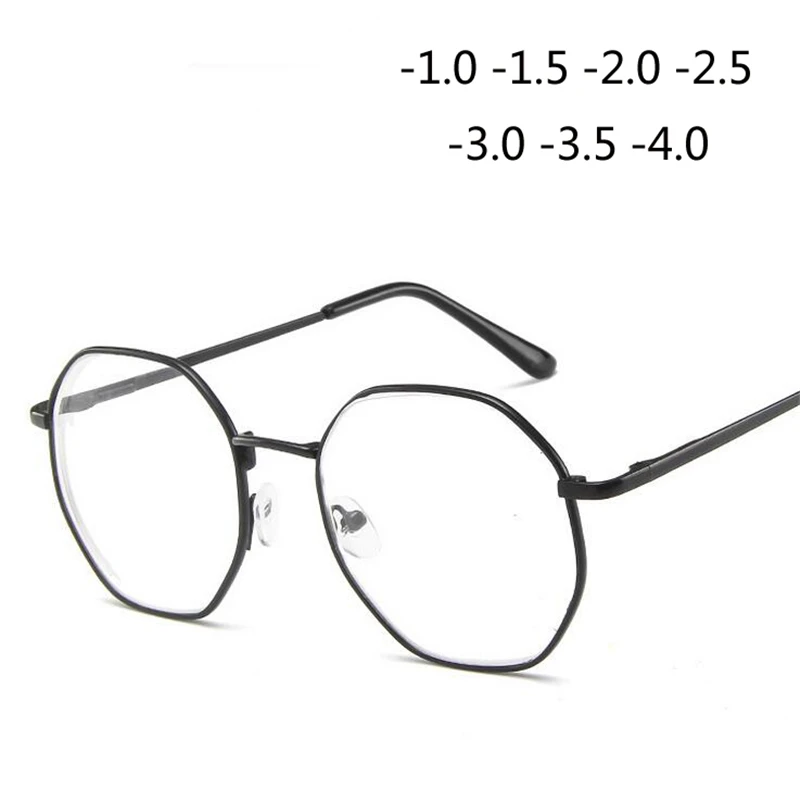 Polygonal Women Men Myopia Glasses With Degree Retro Metal Student Shortsighted Prescription Eyeglasses 0 -0.5 -0.75 To -4.0