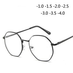 Polygonal Women Men Myopia Glasses With Degree Retro Metal Student Shortsighted Prescription Eyeglasses 0 -0.5 -0.75 To -4.0