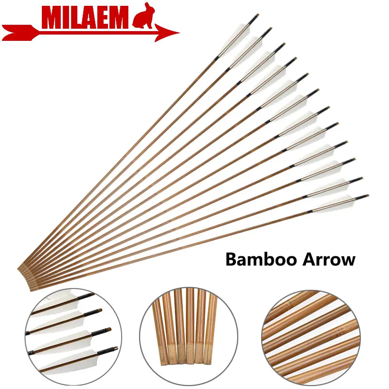 

6/12pcs Archery Bamboo Arrow 5" Turkey Feather OD8mm Traditional Bow Longbow Recurve Bow Hunting Shooting Target Accessories