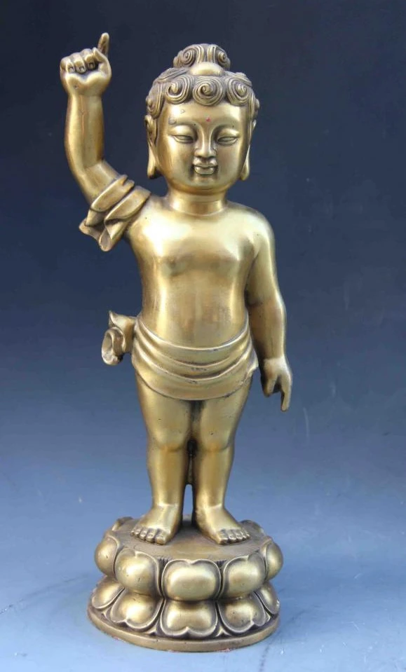 Tibet Folk Fane classic Brass Bronze Carved Buddhist Boy Sakyamuni Buddha Statue