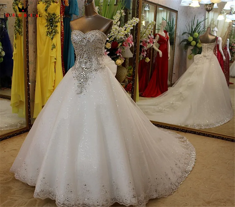 Real Photo Ball Gown Sweetheart Lace Crystal Beaded Diamond Luxury abiti da sposa formali 2023 nuovo Custom Made XH60