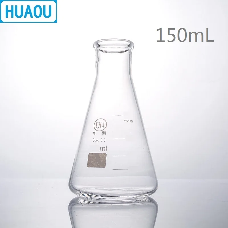 

Колба Erlenmeyer HUAOU 150 мл, лабораторное химическое оборудование из боросилированного стекла 3,3 дюйма, узкая горловина, коническая треугольная фляга