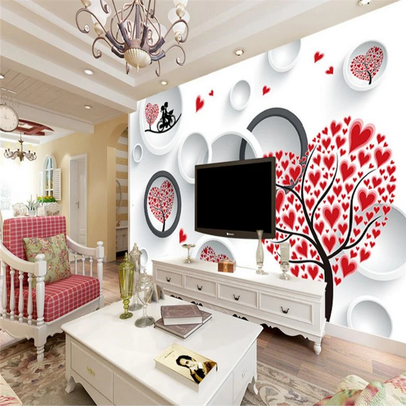 مخصص papel de parede فريسكو الجدار ملصق الحب زوجين شجرة القلب ثلاثية الأبعاد التلفزيون ورق حائط ديكور المنزل جدارية خلفية للجدران 3 د