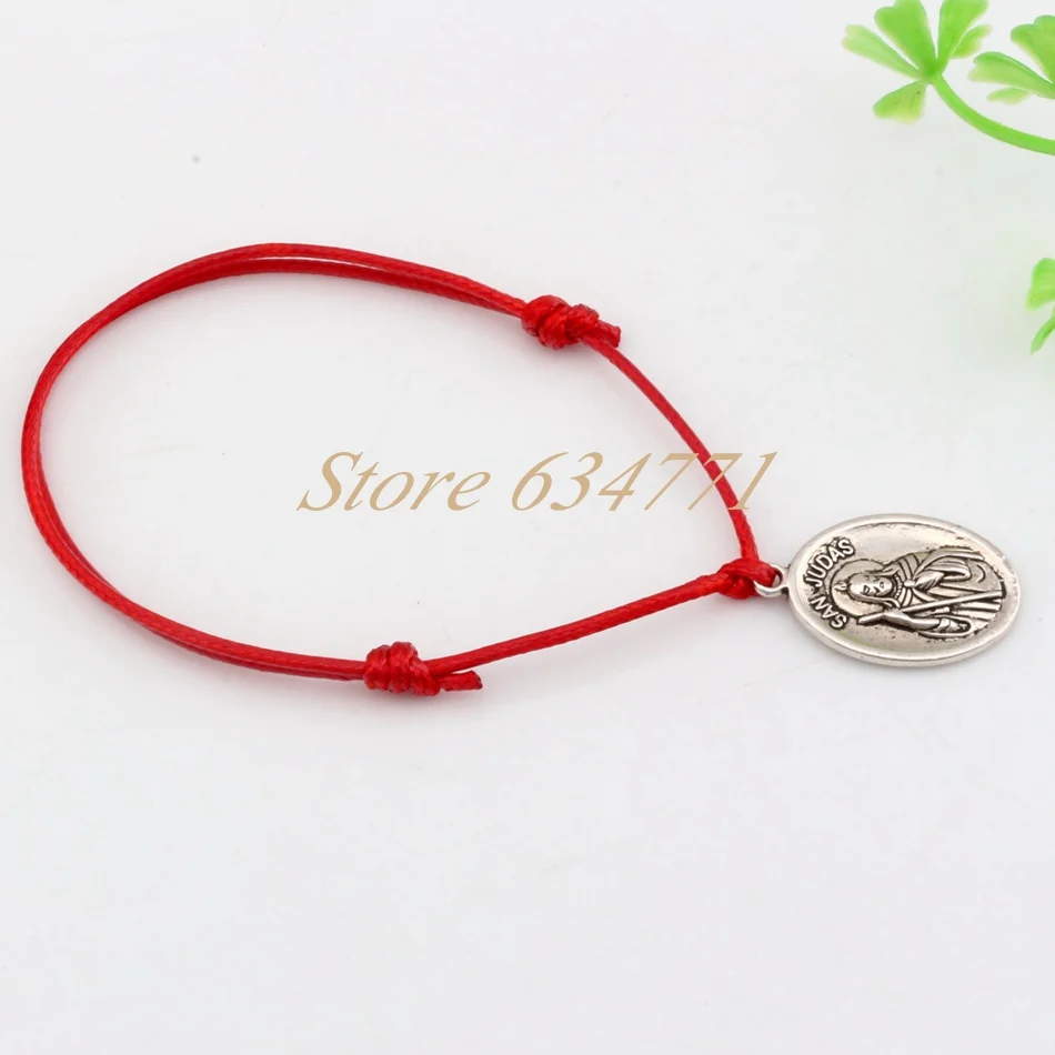 2Pcs Adjustable Bracelets Red Waxes Rope  Alloy San Judas Charm For Christmas Gift B-31