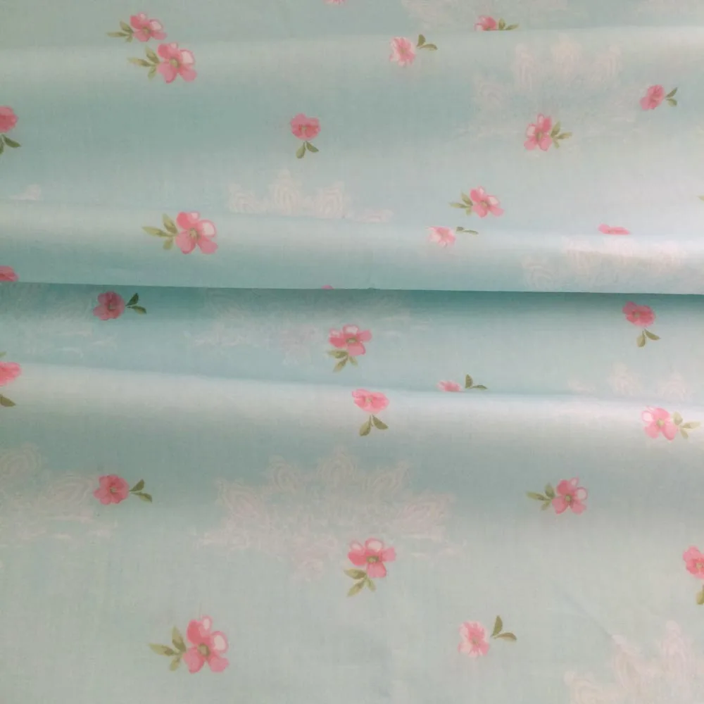 100% Cotton Fresh Elegant Blue Floral Pastoral Flower Twill Cloth DIY For Kid Bedding Dress Chic Curtain Craft Telas Fabrics