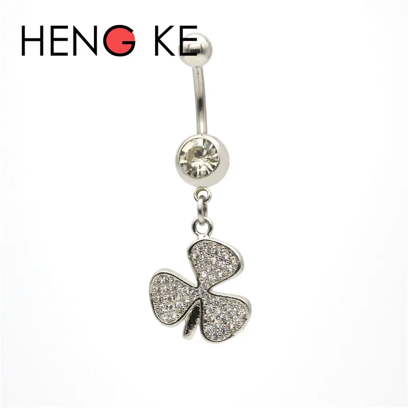 

CZ Gem ShamrockNavel Belly Ring Crystal Button Bar Body Piercing Jewelry Clear Body Piercing Jewelry 14G Zircon Dance Cute