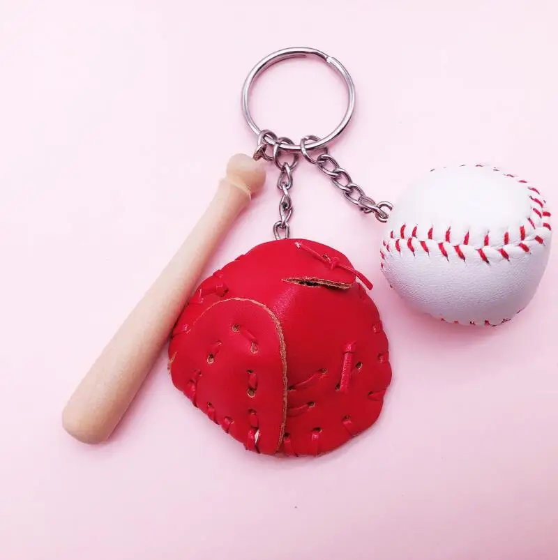 Softball Baseball Keychain Ball Key Ring Baseball Gloves Wooden Bat Bag Pendant Party Favor LX7370