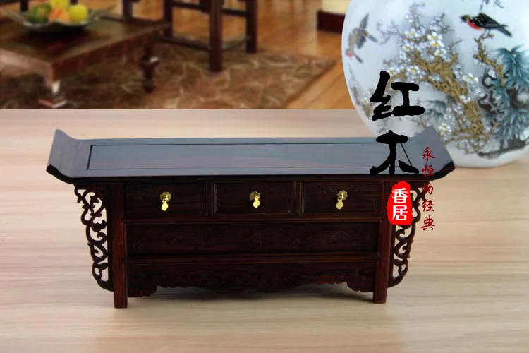 Mahogany furniture of Ming and Qing Dynasties miniature hollow carved table with drawers / rosewood furniture boutique Mini wood