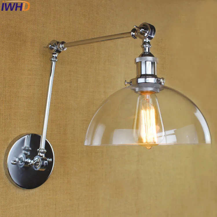 

IWHD Vintage Glass Led Sconce Wall Light Up Down Angle Adjustable Wrought Iron Sconce Edison Bulb Light Fixtures Bathroon Light