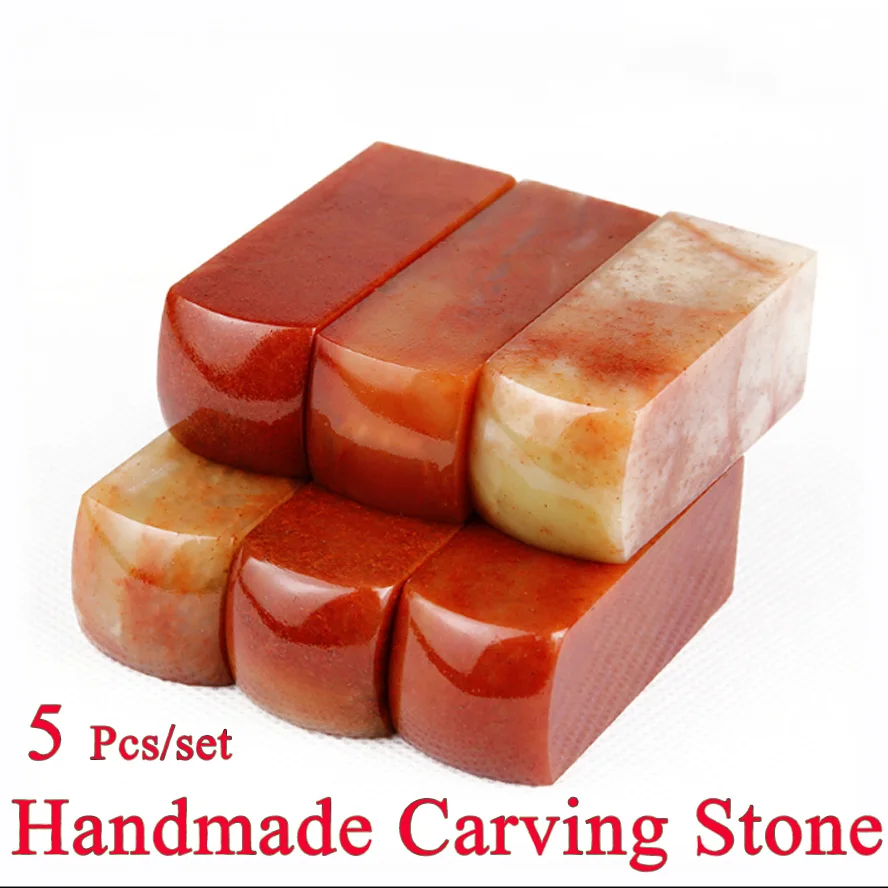 5Pcs/set Red color Painting Stamp Seal Stone Handmade Carving Stone Sculpture Seal Stone For School Art Supplies