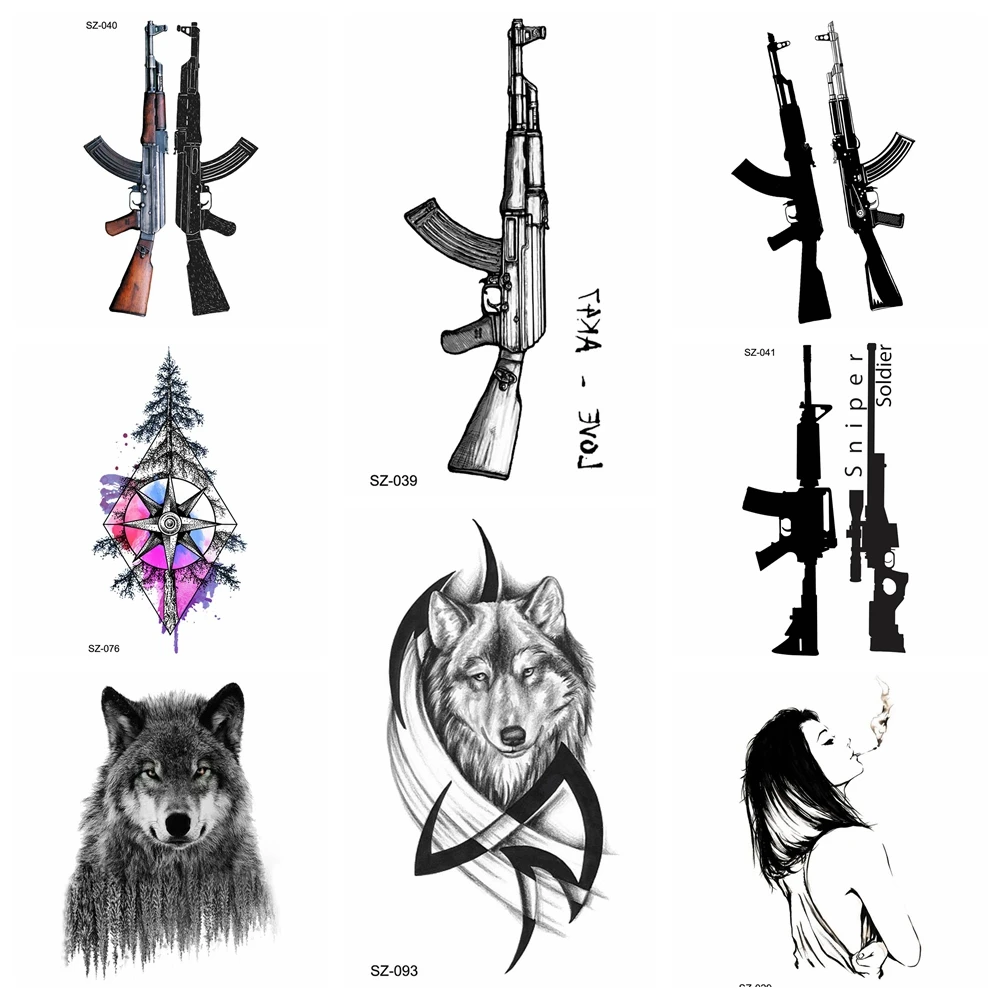 

Black AK Gun Temporary Tattoo Men BATTLEGROUNDS PUBG Fake Waterproof Tatoos Women Triangle Arm Tatoo Sniper AKM AK47 M416 Weapon