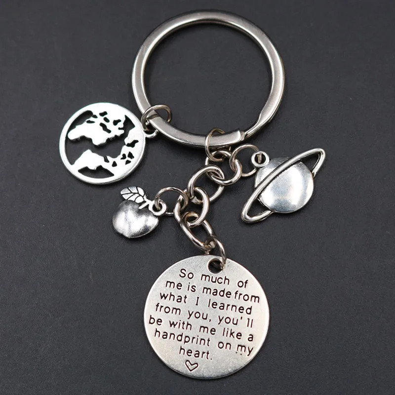 1pc Is You Let Me Understand World Map & Stellar& Apple Creative Metal Combination Keychain - Tribute Geography Teacher