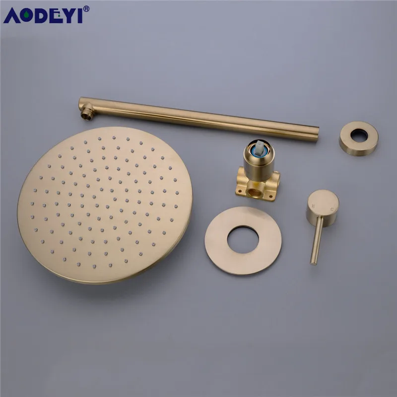 Set doccia per bagno in ottone massiccio oro spazzolato rubinetto per vasca con testa a caduta miscelatore a parete per braccio a soffitto pannello