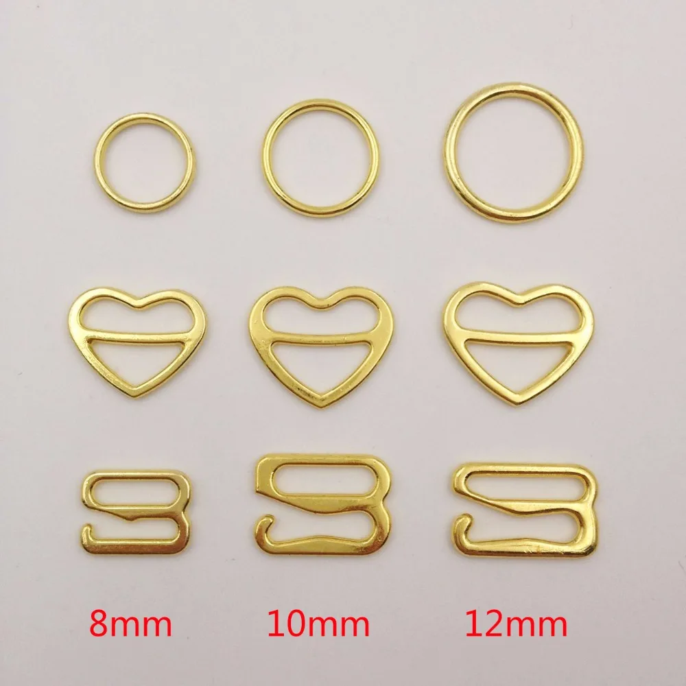 100 anelli per reggiseno in argento/oro pz/lotto ganci per regolatori a forma di cuore 8mm/10mm/12mm