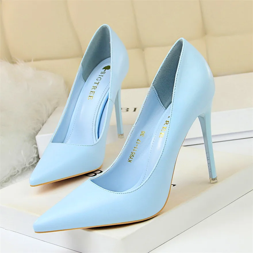 Soft Leather Concise High Heels 7.5/10.5cm Shoes Fashion Women Pumps Pointed Toe Slip On Candy Colors Office Woman Wedding Shoes