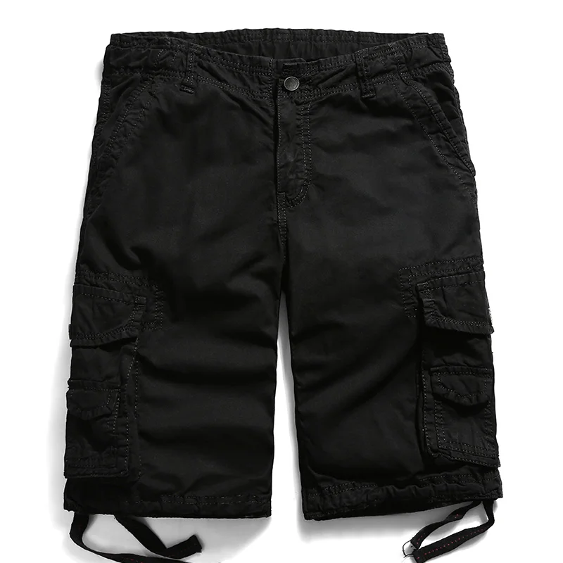 HANQIU-Short cargo en pur coton pour homme, culotte militaire solide, taille moyenne, style décontracté, collection été 2023