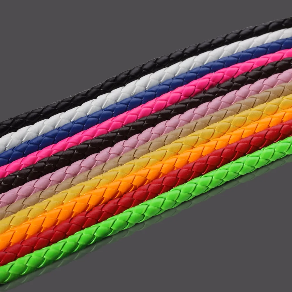 5meters/lot 11 Colors 6mm Round Braided Leather Cords PU Leather Cord Cordon Cuir For Bracelet Necklace DIY Jewelry Making