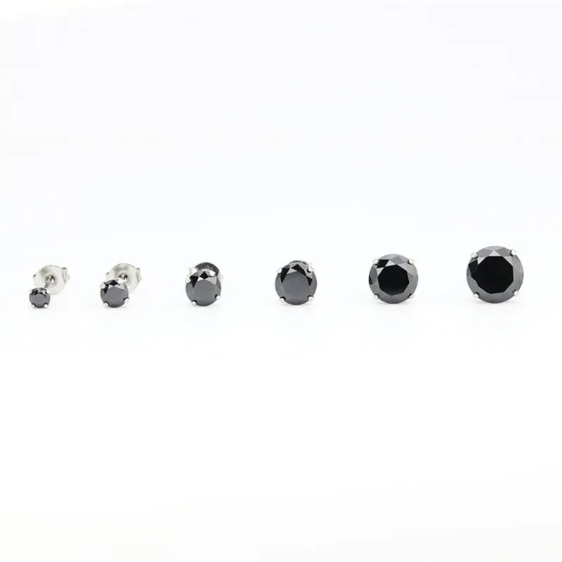 PE45 Titanium Earrings With AAA Round Black Zircon 316l Stainless Steel IP Plating No Fade Allergy Free Quality Jewelry