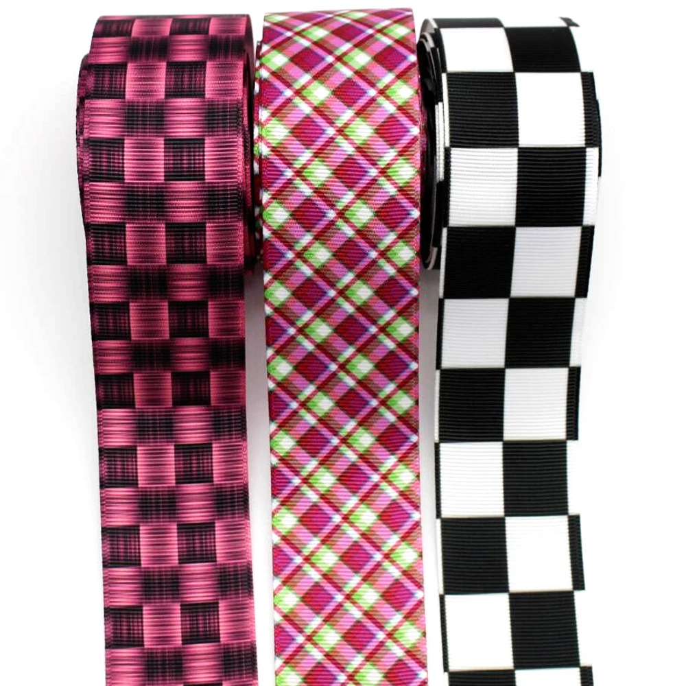 10 Yards 25MM 38MM Plaid Ribbon DIY Handmade Material Headdress Hair Bows Vertical Grid Colorful Grosgrain Ribbons