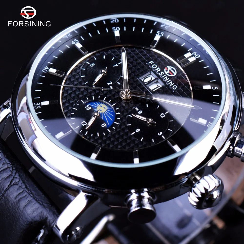 Forsining Luxury Casual Design Moonphase Calendar Display Mens Automatic Fashion Top Brand Luxury Mechanical Male Wrist Watches