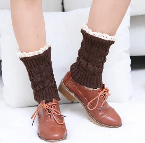 Women Girl`s Solid Crochet Knit  Leg Warmers Lace Trim Cuffs  Toppers Boot Socks 23pairs/lot #3887