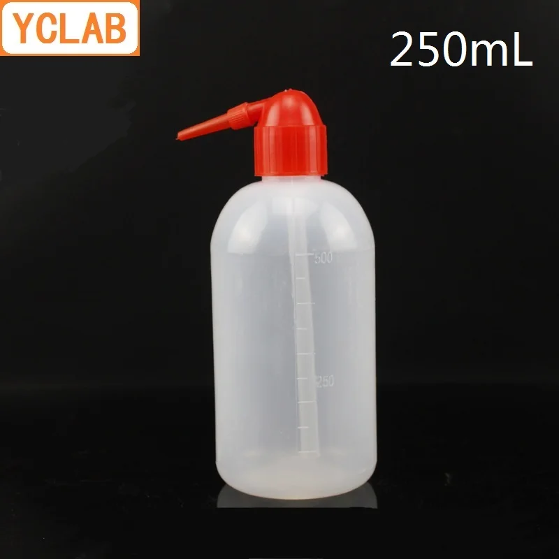 YCLAB 250mL Plastic Washing Bottle Red Elbow Narrow Mouth Blowing Organic Solution Cleaning Laboratory Chemistry Equipment