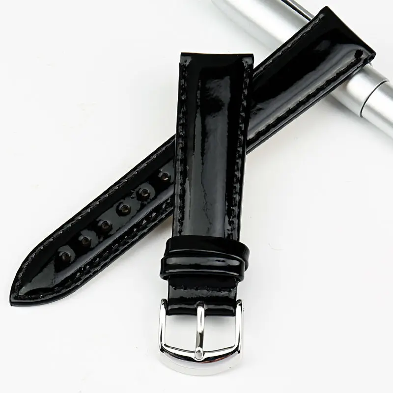 MAIKES Genuine Leather Watch Band 12MM 14MM 16MM 18MM 20MM Strap Watch Bracelet Black Patent leather Watchband Watch Accessories