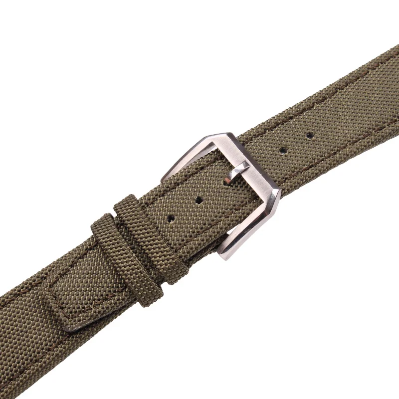 Nylon Genuine Leather Watch Band 20mm 21mm 22mm Unisex Strap Green Black With Silver Pin Buckle