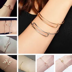 Tiny Thin Open Cuff for Wpmen New Punk Hiphop Triangle Bangles Leaf Arrow Bijoux Geometric pulseras mujer Wholesale Lot